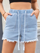 Shorts di jeans a vita alta con coulisse