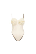 Traje de baño entero sólido con apliques florales