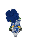Blue 3D Floral Embellished Swimsuit