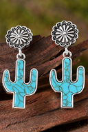 Cercei pandantiv cu floare de cactus turcoaz retro western pentru femei
