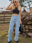 Pantaloni di jeans lavati con tasche multiple