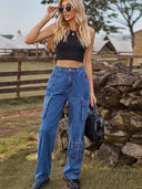Pantaloni di jeans lavati con tasche multiple