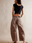 Leopar Desenli Boru Paça Kot Pantolon