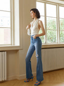 Retro flare slidte bukser med hul