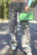 Pantaloni cargo cu talie joasă camuflaj