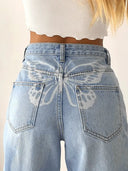 High-Waisted bedruckte Jeanshose