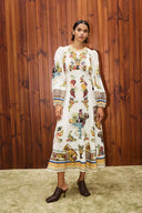 Abito midi vintage con maniche a sbuffo