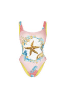 Backless Starfish Print Swimsuit Women