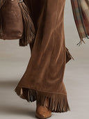 Retro Vielseitige braune Kunstwildleder-Hose mit Quasten und ausgestelltem Bein