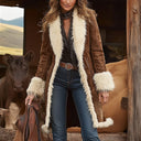 Manteau rétro western en denim pour femme, en peluche, chaud pour l'automne et l'hiver
