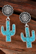 Cercei pandantiv cu floare de cactus turcoaz retro western pentru femei