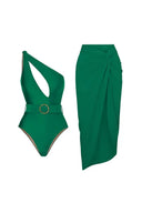 Conjunto elegante de traje de baño verde sin espalda