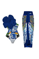 Blue 3D Floral Embellished Swimsuit