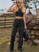 Pantaloni di jeans lavati con tasche multiple
