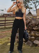 Pantaloni di jeans lavati con tasche multiple