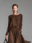 Dame mode rund hals strikket sweater nederdel sæt