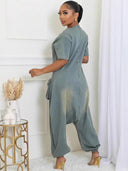 Retro løs jumpsuit med lommer