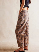 Leopar Desenli Boru Paça Kot Pantolon