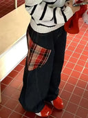 Retro kostkovaný patchwork denim