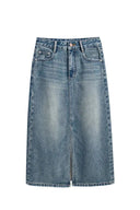 High-Waist Schlitz Denim-Rock