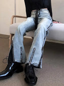 Streetwear džíny s rozšířenými nohavicemi a zipem
