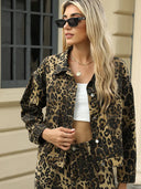 Set jachetă din denim cu imprimeu leopard la modă