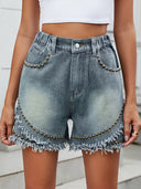 Sommer Casual Nittebesatte Denim Shorts