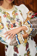 Abito midi vintage con maniche a sbuffo