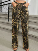 Jeans a gamba dritta con stampa leopardata autunnale
