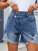 Sommer Asymmetriske Frynse Denim Shorts