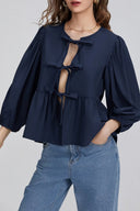 Puffärmel Peplum Schleifen-Blusentop