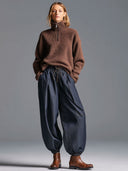 Modische Retro Jeans mit elastischem Bund und Laternenform in Marineblau