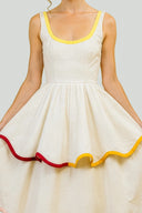 Midi-Kleid mit U-Ausschnitt und Lagenrock