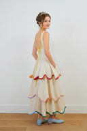 Midi-Kleid mit U-Ausschnitt und Lagenrock