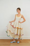 Midi-Kleid mit U-Ausschnitt und Lagenrock