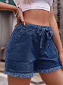 High-Waist Jeansshorts mit Kordelzug
