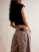 Leopar Desenli Boru Paça Kot Pantolon