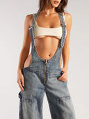 Fermuarlı Askılı Denim Tulum