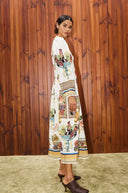 Abito midi vintage con maniche a sbuffo