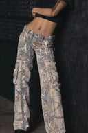 Pantaloni cargo cu talie joasă camuflaj