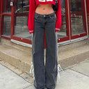 Low Waist lockere Jeans mit seitlichen Streifen und Schleife, weit geschnitten