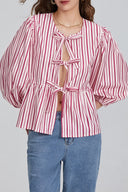Puffärmel Peplum Schleifen-Blusentop