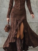 Vestido maxi retro con dobladillo irregular y volantes