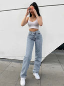 High-Waisted bedruckte Jeanshose