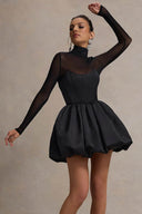 Vinter Elegant Mesh Gennemsigtig Slim Fit Puff Mini Kjole