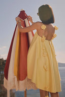 Gelbes 3D Blumen Lockeres Kurzkleid
