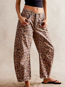 Leopar Desenli Boru Paça Kot Pantolon