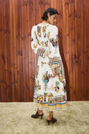 Abito midi vintage con maniche a sbuffo