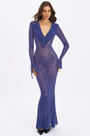 Vestido comprido sereia em malha transparente