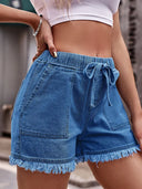 High-Waist Jeansshorts mit Kordelzug